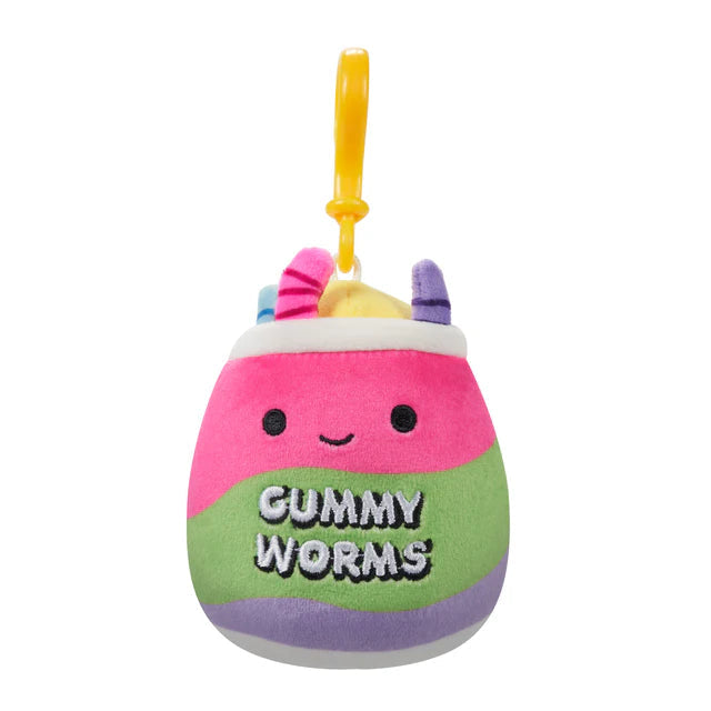 Squishmallows-Squishmallows 3.5" Neon Junk Food Plush Clip-On-SQCP00270-Silver the Gummy Worms Candy-Legacy Toys